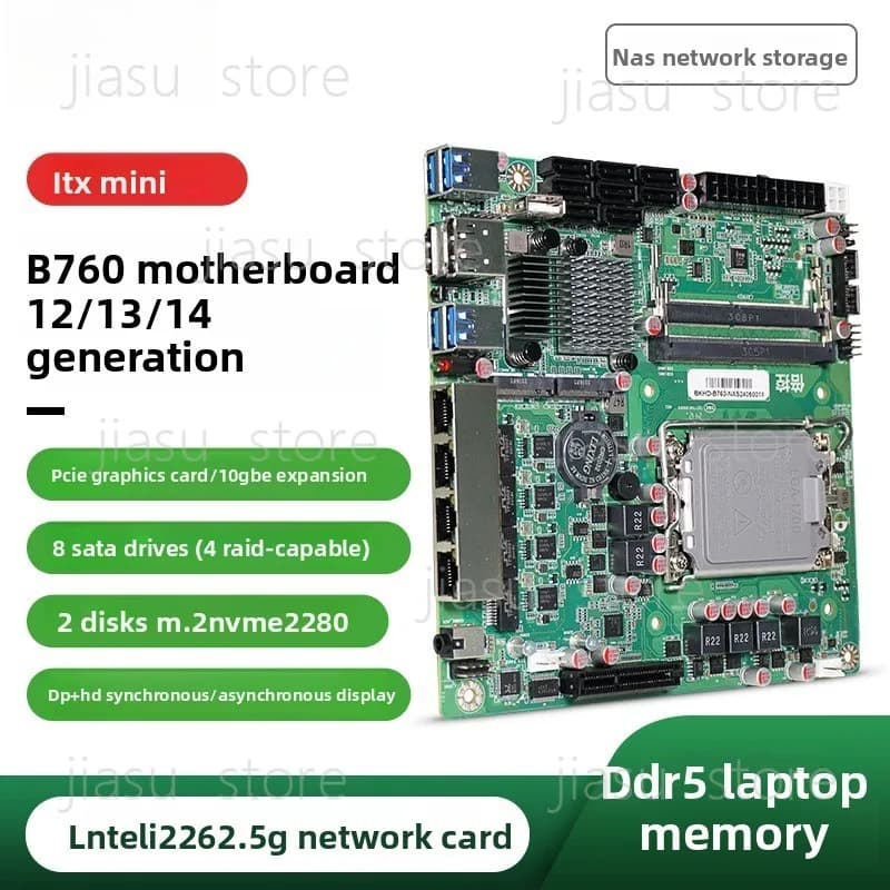 B760 Q670 Mini ITX NAS Motherboard 8 SATA Bay Support 12th 13th 14th Gen LGA1700 CPU Storage Server Mainboard