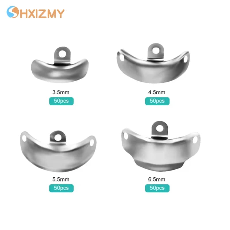50 Pz/scatola 3.5/4.5/5.5/6.5mm Dimensioni Fasce A Matrice Dentale Sezionale Matrici In Metallo Matrix Denti Sostituzione Strumenti Dentista