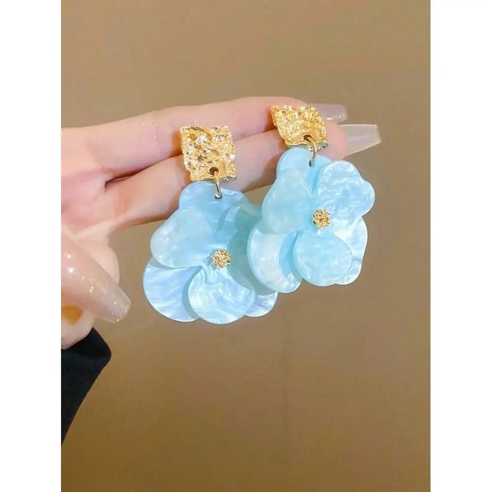 Pair Metal Acrylic Floral Stud Earrings, Retro Style, Luxury HighEnd Jewelry Accessories Women
