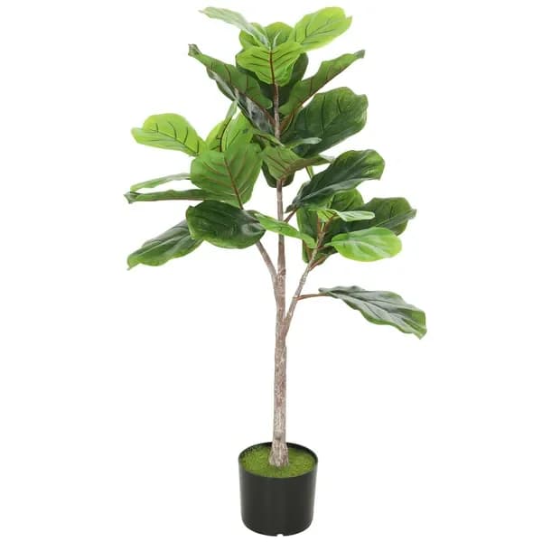 Artificial Lyrata Ficus, 130 cm Vase Plant with Flocked Land for Home and Office Furniture, Green