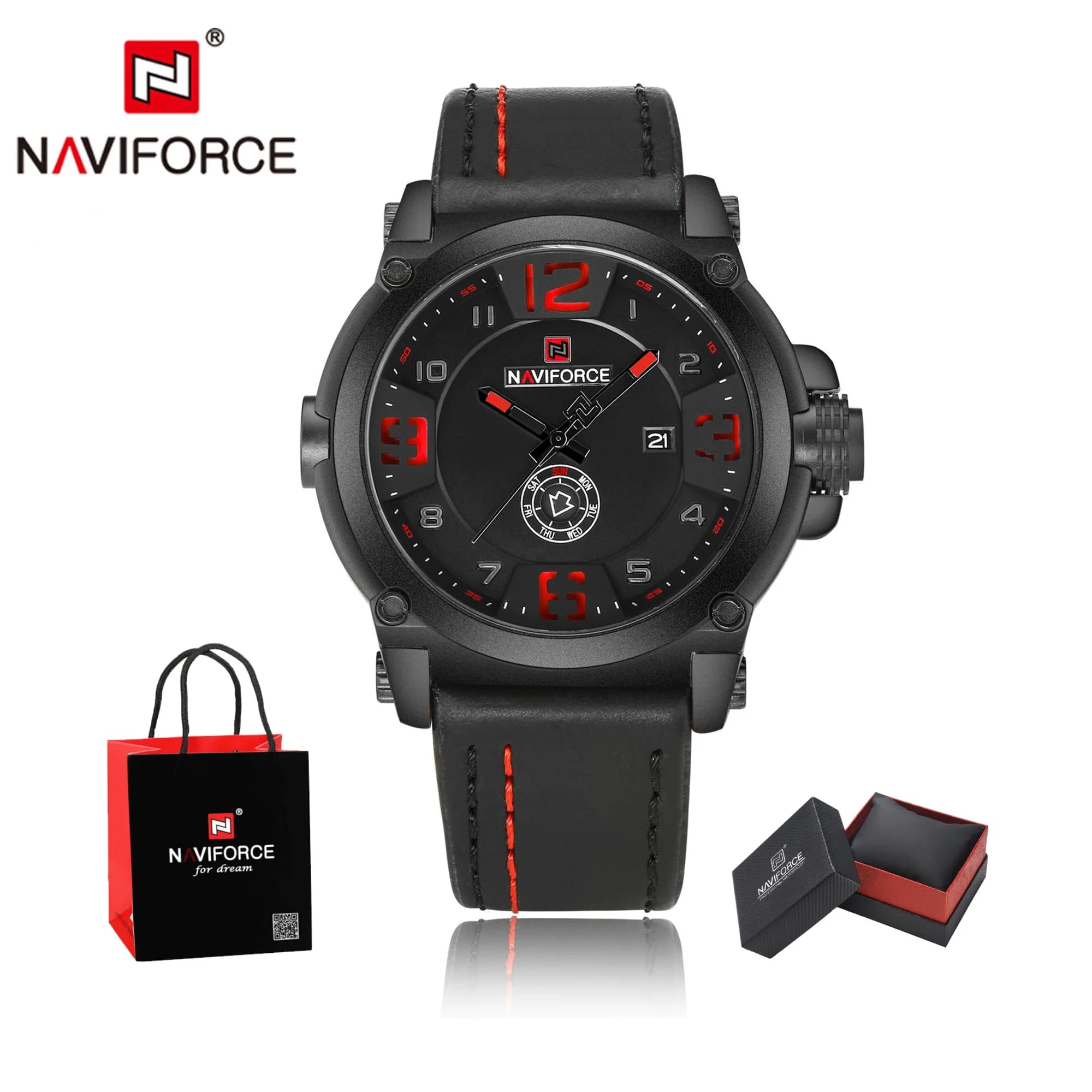 New Style NAVIFORCE Men's Quartz Watch Military Leather Men's Watch Waterproof Kids Sports Watch Relogio Package Gifts 9099