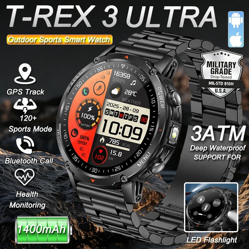 2026New 1400mAh Large Battery SmartWatch Men 1.53-inch AMOLED Display Flashlight Bluetooth Call 3ATM Waterproof Smart Watch Men