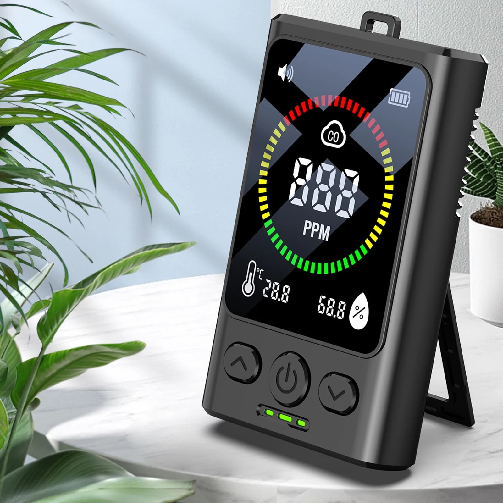 Carbon Monoxide Detector 3 in 1 Temp Humidity Monitor Rechargeable CO Detector with LCD Display Long Battery Life for Home