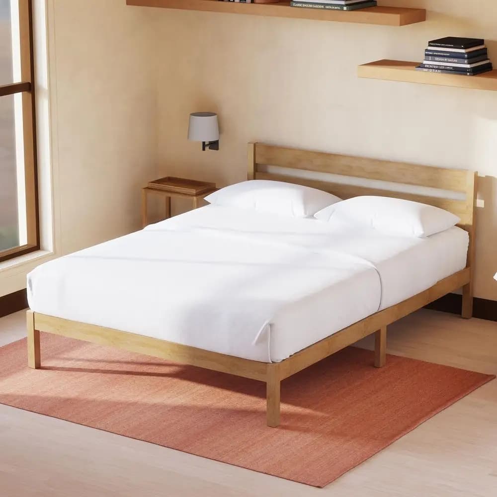 Classic Wooden Platform Bed with Slatted Support, Noise-Free, Underbed Storage, No Box Spring Needed, Easy Assembly, Natural Twi