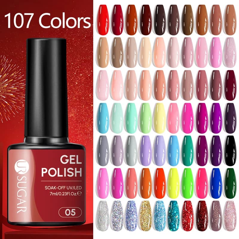 UR SUGAR 7ml Smalto Gel per Unghie, 107 Colori Solidi, Gel UV LED Semipermanente per Nail Art e Manicure
