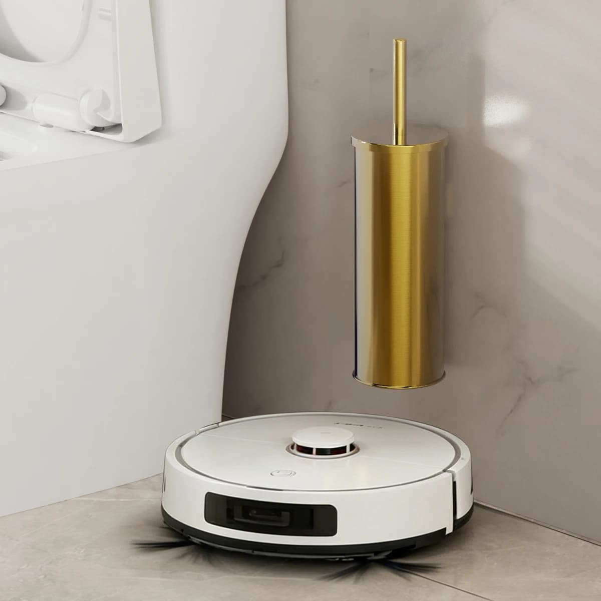 1 Set Wall Mounted Champagne Gold Stainless Steel Toilet Brush Set, Hanging Closed Holder Bathroom WC Cleaning Brush