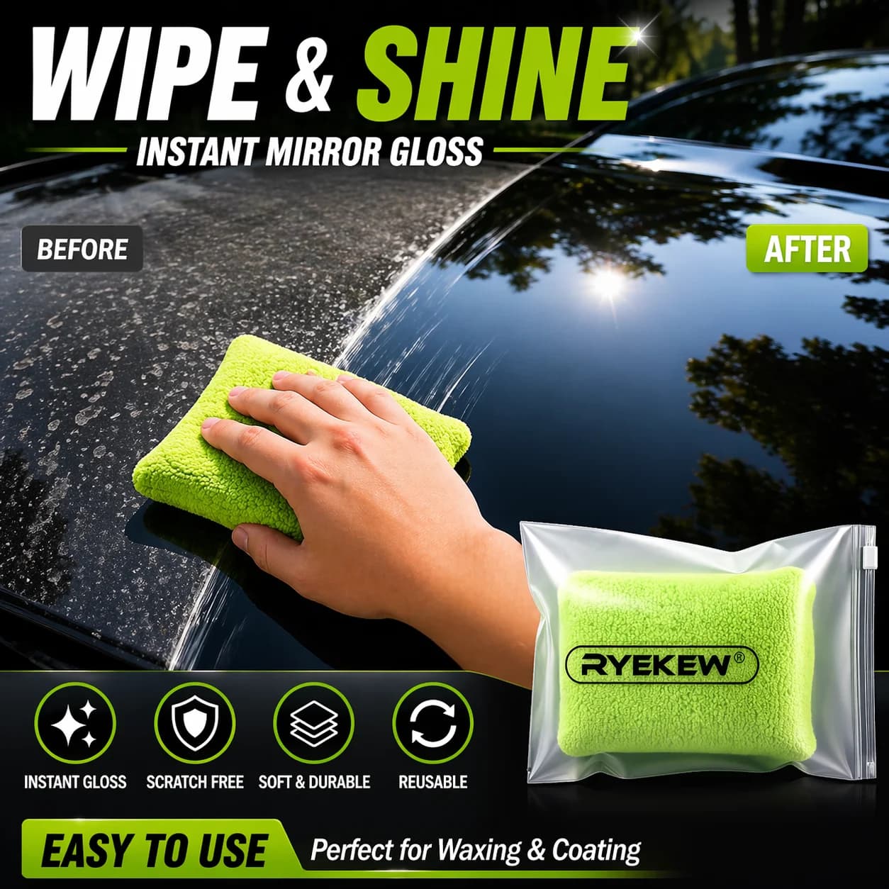 Foam Wax Applicator Pads for Car Detailing Waxing Polishing Sponge Soft Microfiber Wash Mitt Applicator for Auto Truck