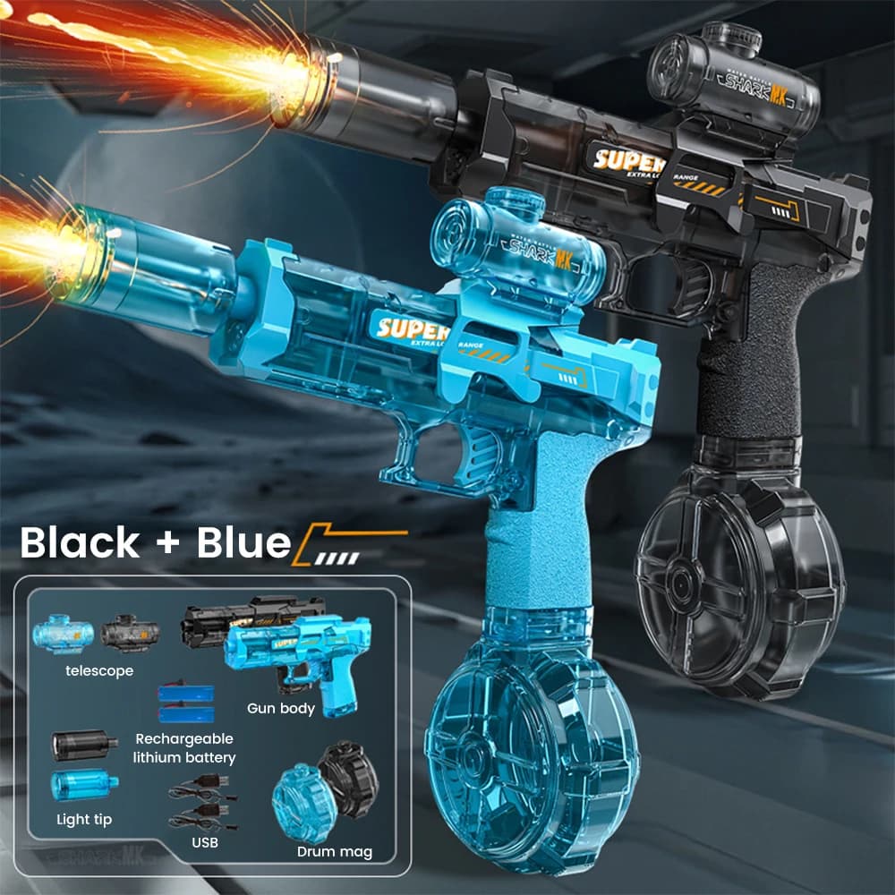 Pistola ad Acqua Elettrica per Bambini, Giocattolo con Effetto Fiamma, per Giochi Estivi all'Aperto, in Spiaggia e in Piscina, con Sensore Automatico e Luci, Regalo per Bambini