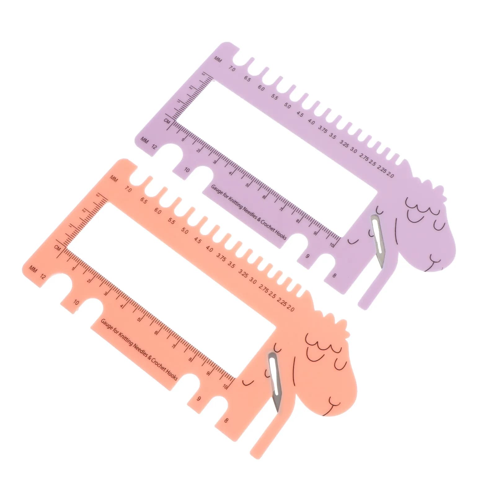 2 Pezzi Righello per uncinetto a forma di pecora, Strumento professionale per misurare le dimensioni degli uncinetti, Leggero e portatile per il fai da te
