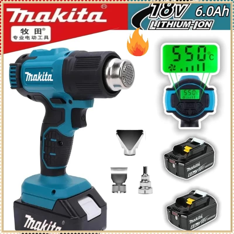 Makita 550 ° Pistola Termica a Controllo di Temperatura Senza Fili con Display LED, Soffiatore Termico per Saldatura, Nuovo Modello 18V