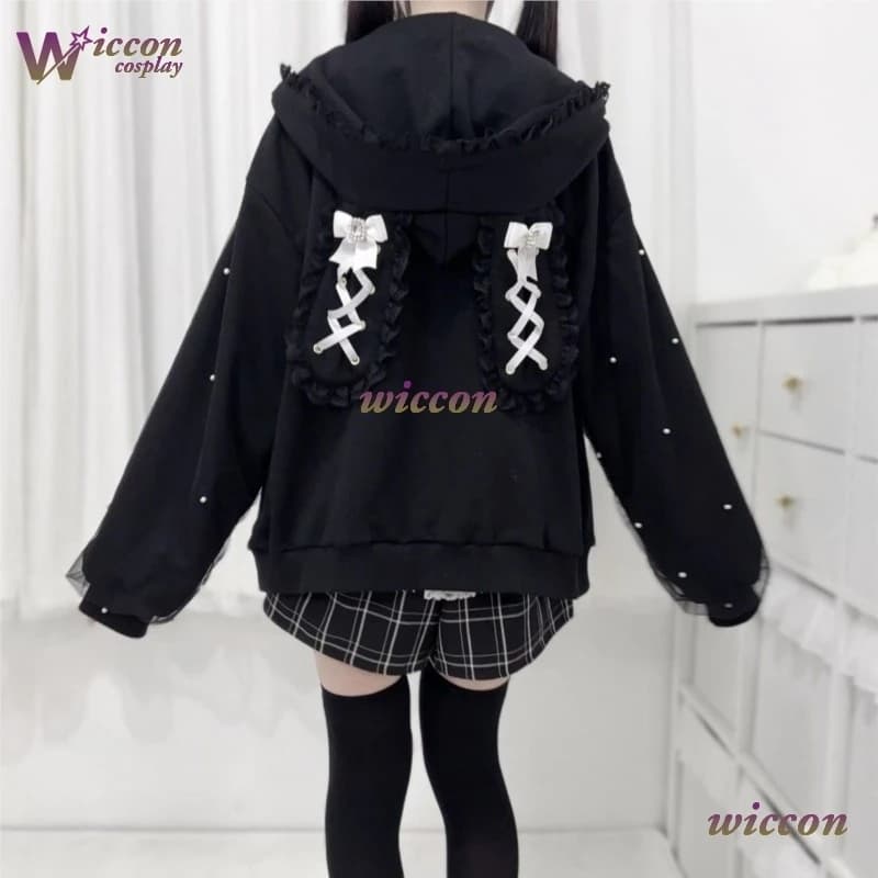 Rabbit Earrings Arco Hoodies Elegant Casual Top Kawaii Woman Coats Jirai Kei Lolita Y2K Cute Japanese style jacket Dolce Perla 2025