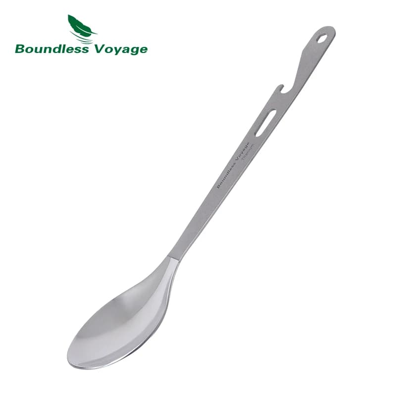 Boundless Voyage picnic titanium spoon, camping dishes for outdoor travel Kitchen pots Titanium spoon with bottle openers