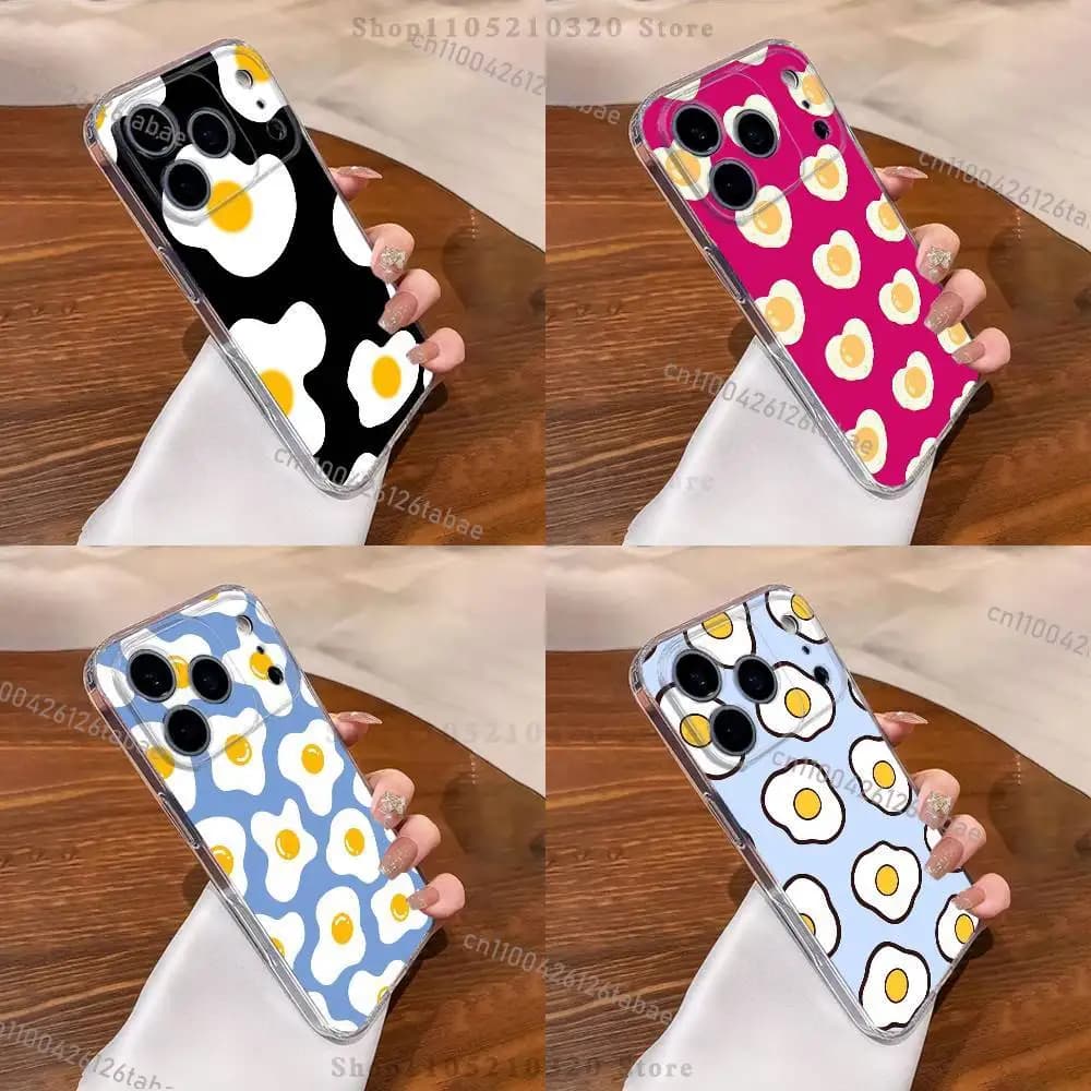 Creative Fried Eggs Phone Case For iPhone 17,16,15,14,13,12,11 Pro,Max,Plus,XR,Mini,E Clear Full-coverage Soft Cover