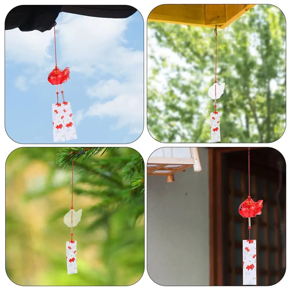 2Pcs Goldfish Glass Wind Bells Japanese Style Hanging Wind Chimes Balcony Garden Outdoor Decor Pendant Wedding Hanging Decor