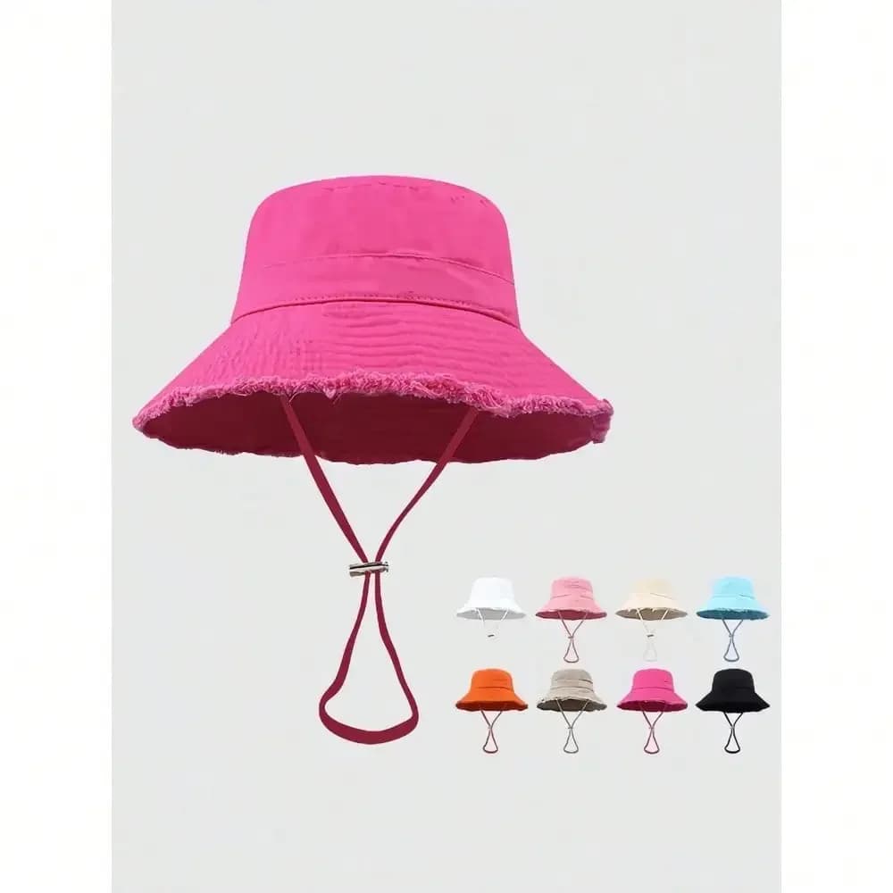 Bucket hat with flaky edge and women's coulisse, soft fabric, windproof sun protection, fashionable gift for outdoors