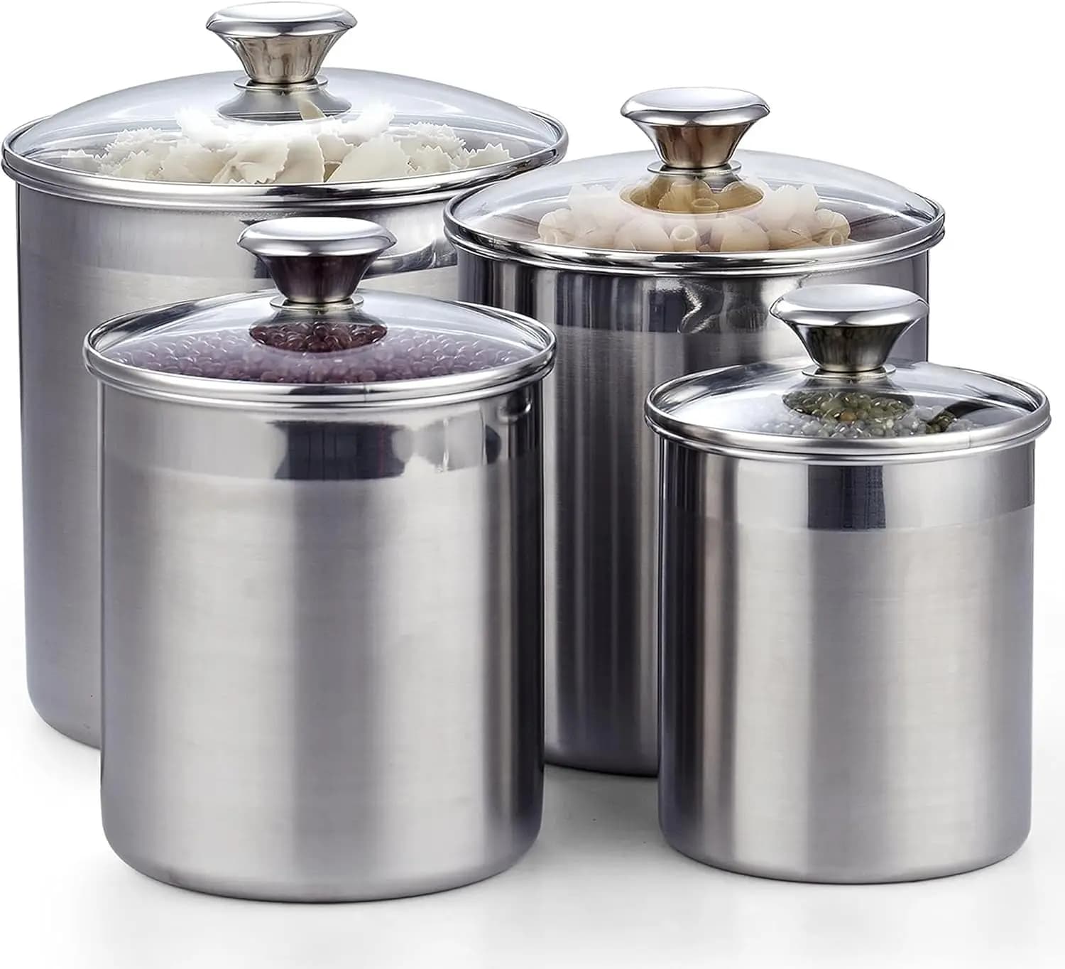Set di contenitori per alimenti in acciaio inossidabile, contenitori ermetici da 4 pezzi con coperchi in vetro per dispensa da cucina