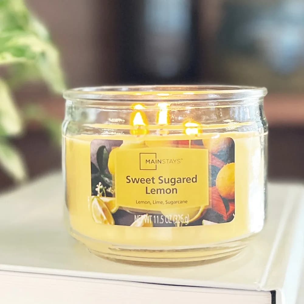 Sweet Sugared Lemon Scented Glass Jar Candle Yellow Wax Aromatherapy Candle for Home Decor Relaxation Gift 11.5 Ounce