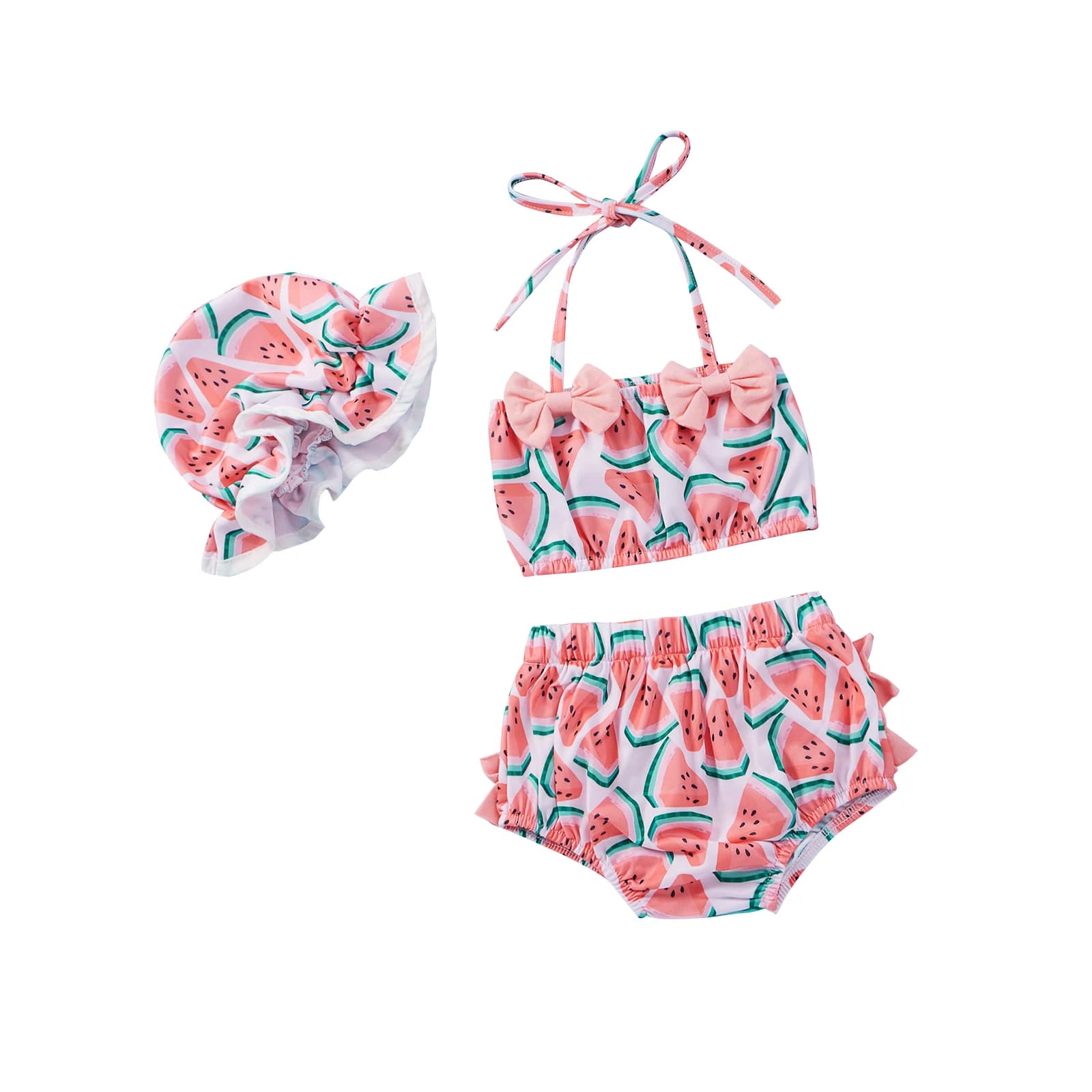 Tregren Swimwear for Kids Swimwear with Watermelon Printing with 3 Piece Swim Headphones Bikini Set Kids Summer Swimwear