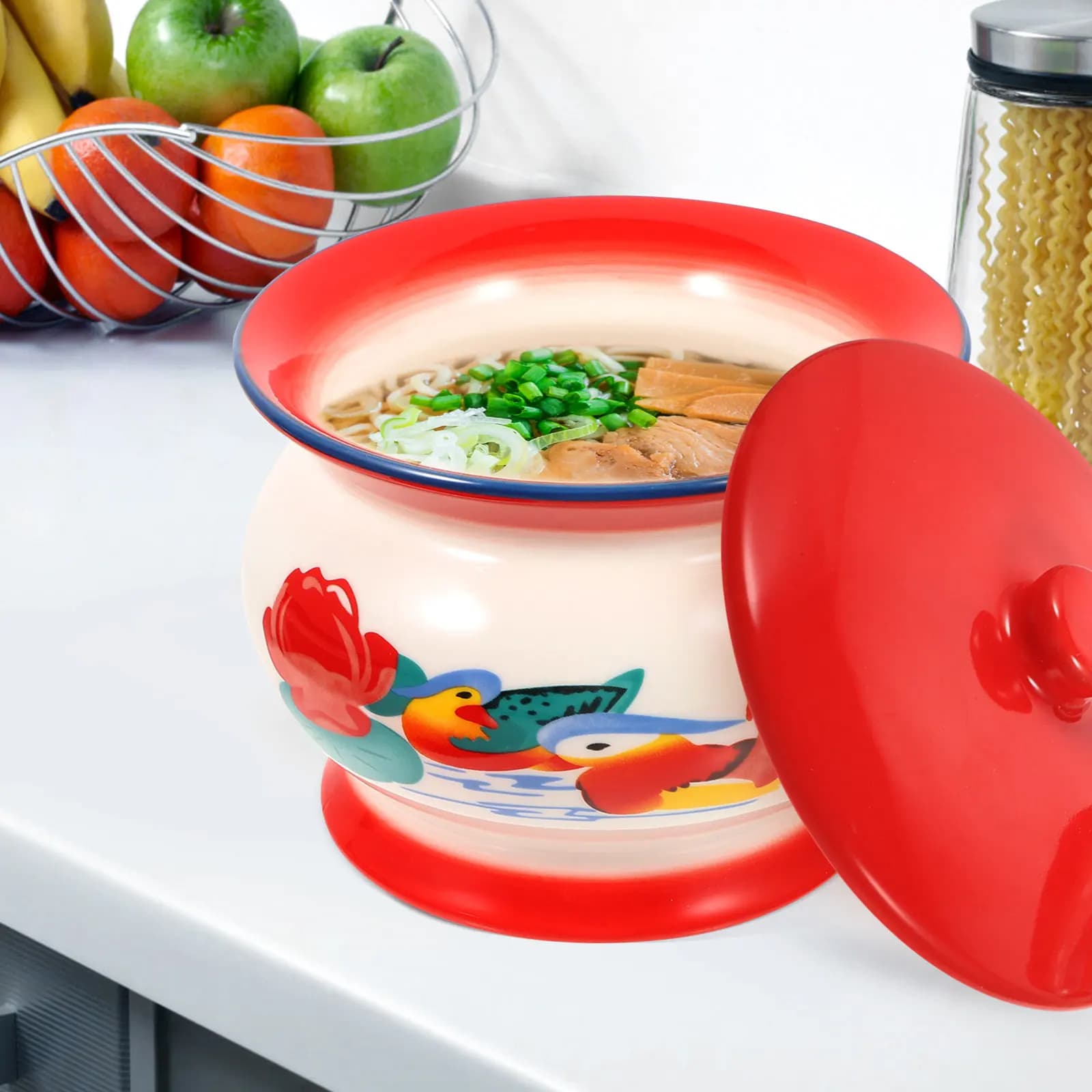 Ciotola in Ceramica con Coperchio, Design Creativo con Bordi Lisci, Contenitore per Alimenti, Snack, Zuppe e Insalate, Multiuso per Cucina