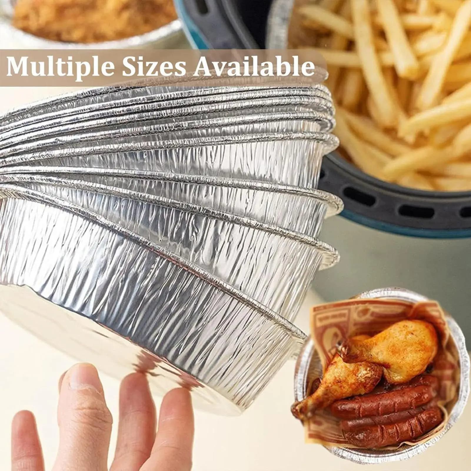 yes50pcs Aluminum Foil Trays Non-Stick Aluminum Foil Baking Pans Air Fryer Sheets Liners Round Oil-proof Air Fryer Basket Liner