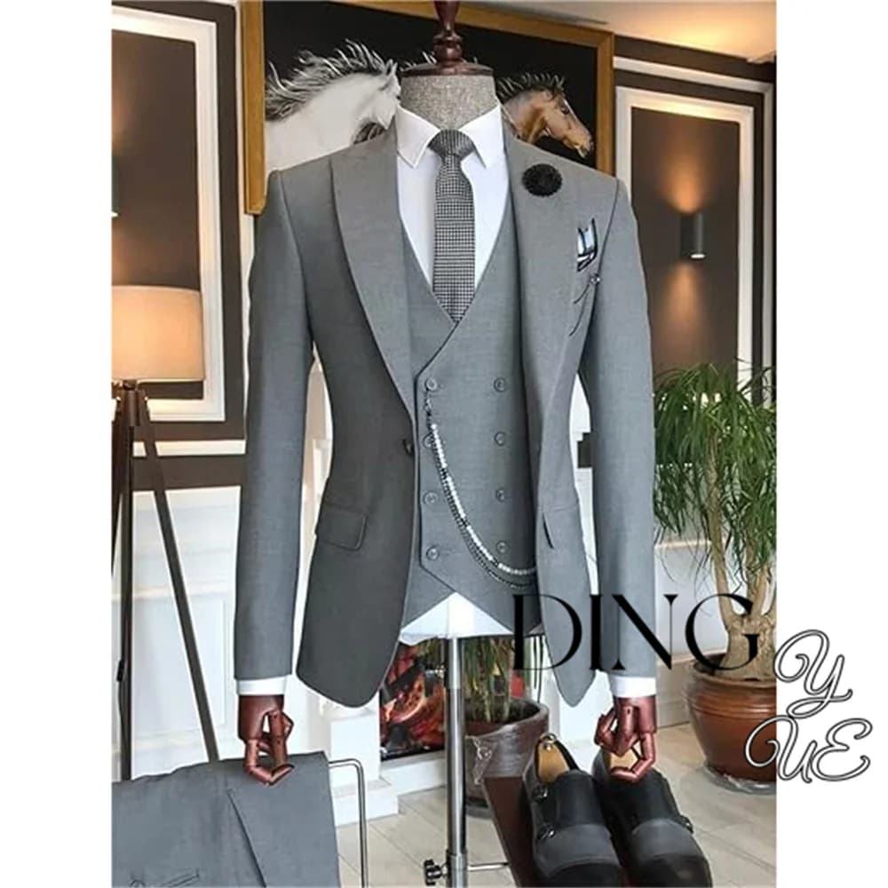 Men Business blazer vest pants high end wedding party Groom Suit 3 pieces set coat pants large dress
