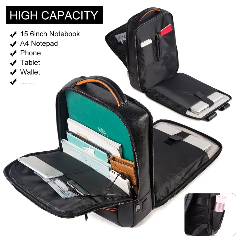 Zaino durevole HUMERPAUL per laptop Mochila in vera pelle con porta di ricarica USB Zaino multifunzionale da viaggio