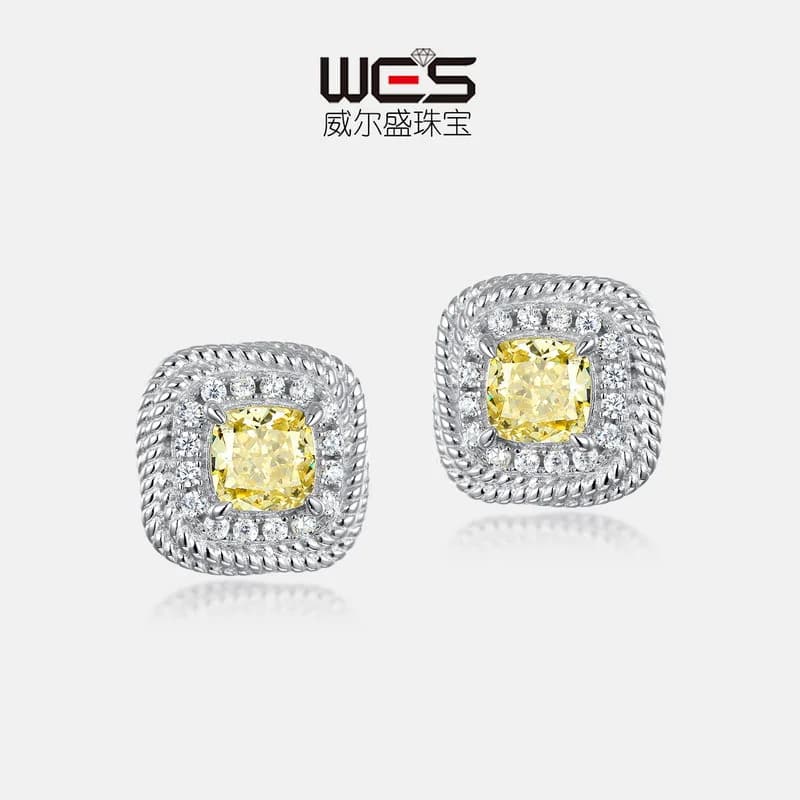 Nuovi Orecchini in Platino PT950 con Diamanti Principessa e Pietre Colorate Incastonate in Oro 18K per Donne, Moissanite