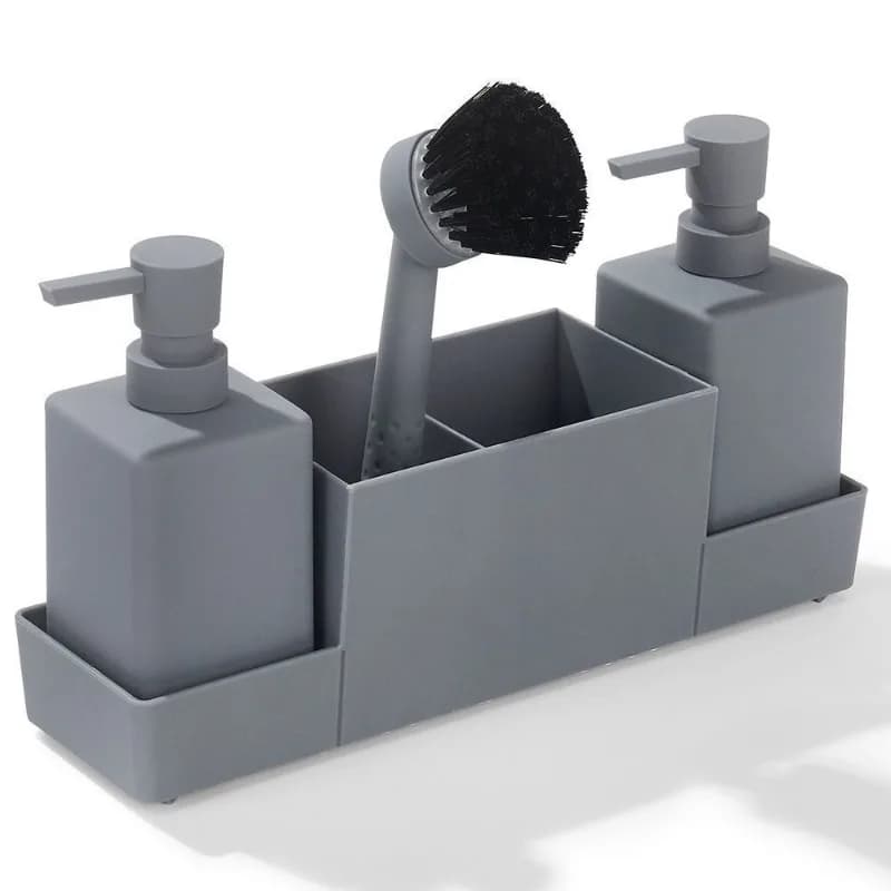 2026 Kitchen Plastic Hand and Dish Soap Dispenser Set Includes Sponge and Brush for Bath & Toilet Supplies