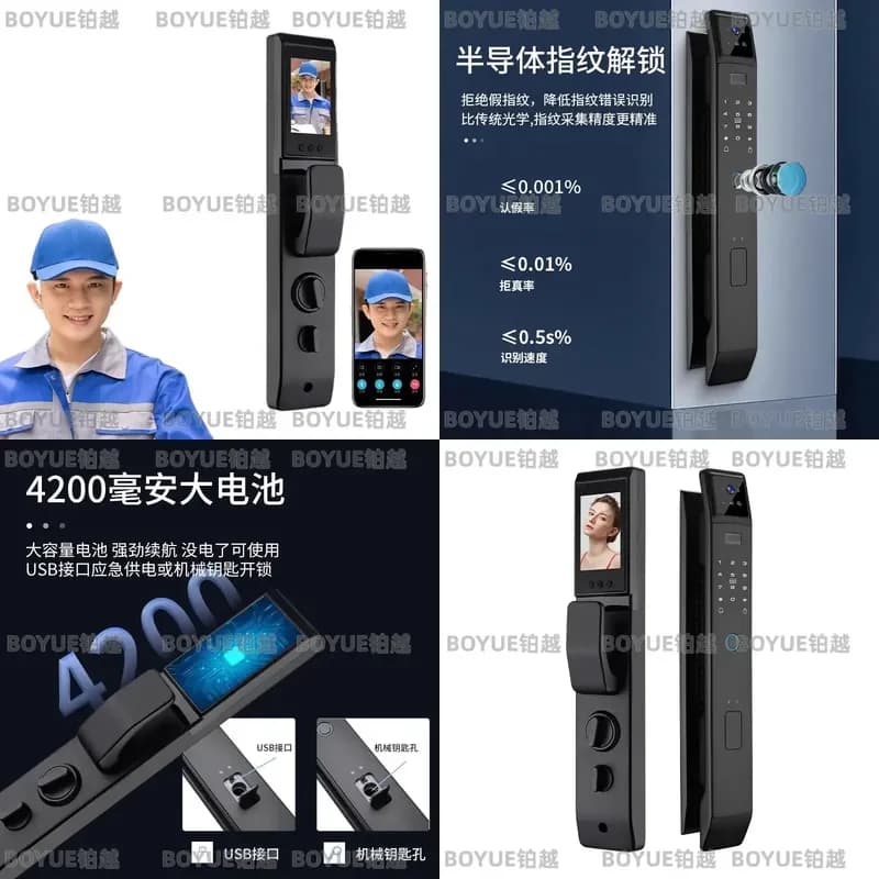 Smart Fingerprint Door Lock with 3D Face Recognition and Peephole Camera Keyless Entry Security System for Home Apartment