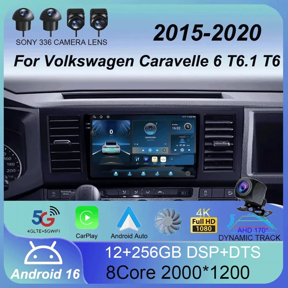 Autoradio Android 16 Carplay per VW Volkswagen Caravelle 6 T6 2015-2020, lettore multimediale video, navigatore GPS, stereo audio