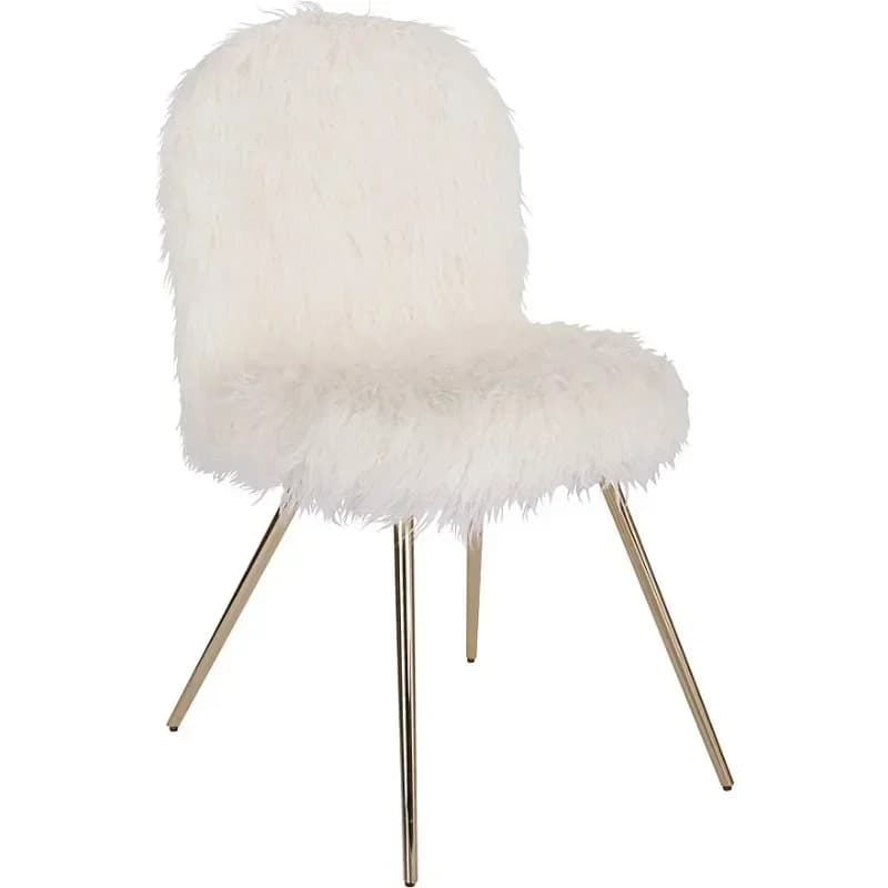 Arredamento per la casa Julia Chic Accent Vanity Chair Divano nordico in pelliccia sintetica bianca e gambe dorate