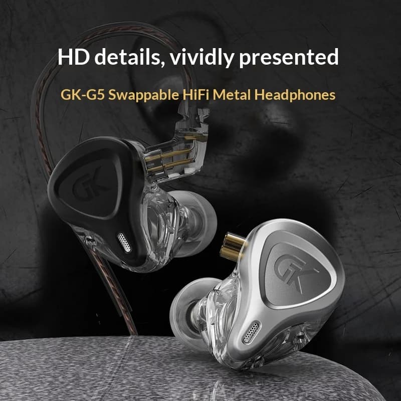 In Stock Gk G5 Hifi In Ear Earphone 10mm Dynamic Driver Detachable Cable Metal Headset For Music Gaming Mobile Phone