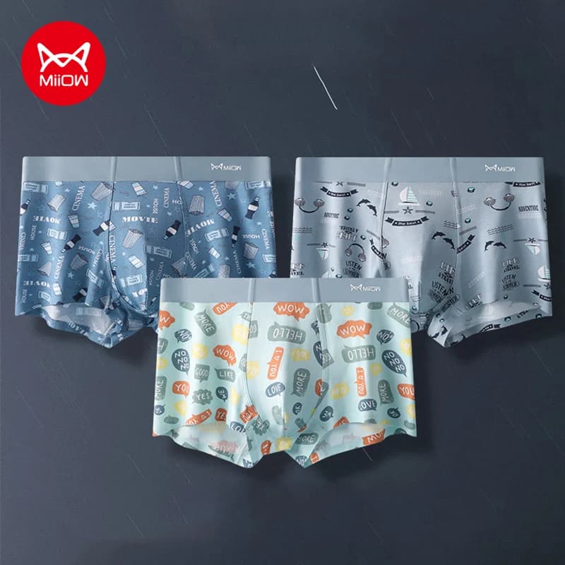 MIIOW 3 pezzi moda stampa uomo intimo rinfrescante antibatterico Boxer mutande fibra riciclata U Pouch Boxer uomo mutandine
