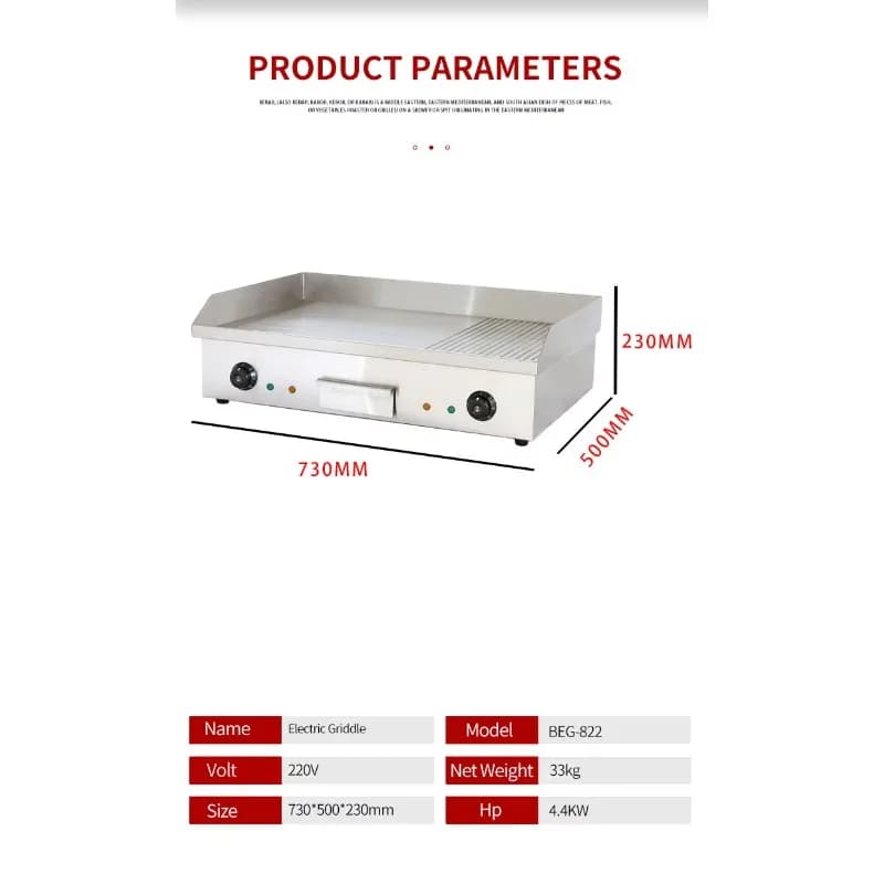 Piastra Elettrica Commerciale in Acciaio Inox, Griglia BBQ Completamente Piatta