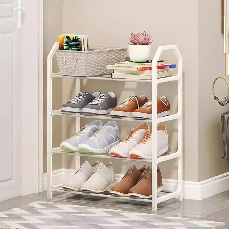 Scarpiera di moda semplice Scarpe trapezoidali Organizzatore Supporto per supporto Soggiorno Salvaspazio Scarpiera moderna assemblata a 4 strati