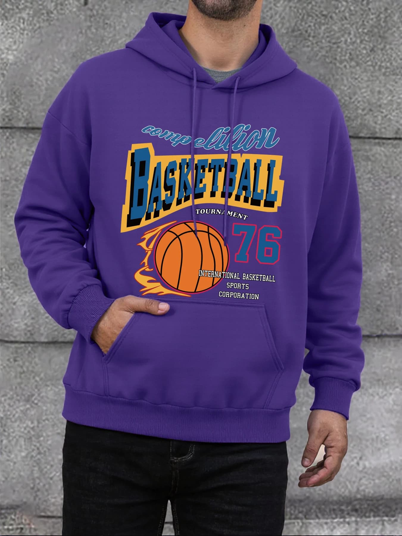 basketball number 76 print men's sweatshirt soft hoodie street fleece hood sweatshirt with hood oversize fall casual comfortable men's top