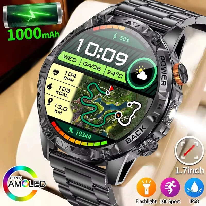 LIGE New T-Rex3 1000mAh Battery Smart Watch Men Compass BT Call 3ATM Waterproof Sport Tracker Outdoor Military Smartwatches 2026
