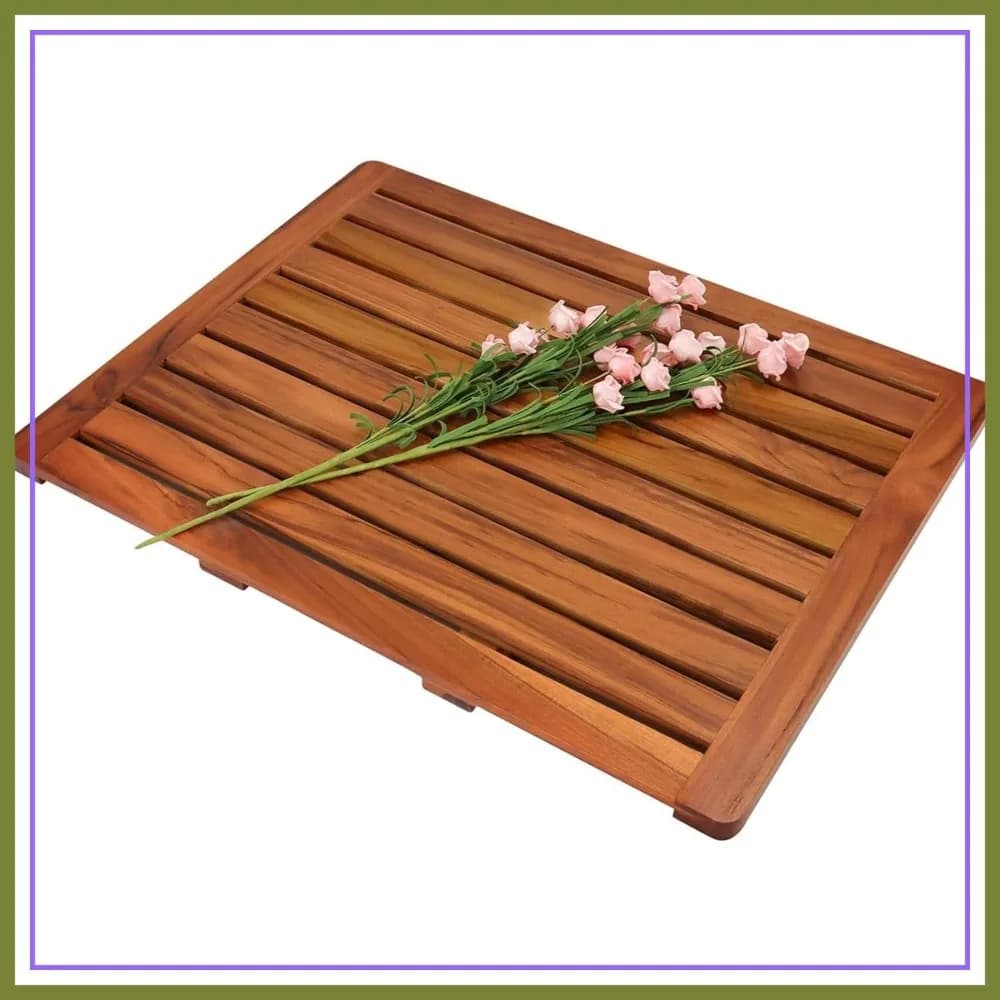 Tappetino da Bagno in Legno di Teak 24x18, Tappetini per Doccia, Grande Tappeto per Spa, Casa e Esterni