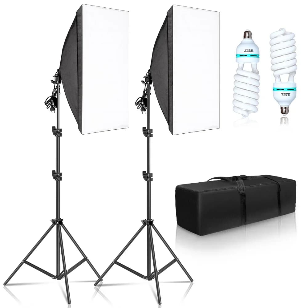 Set of 2 Softbox 50x70cm with Tripod and Photo Lamps E27, Professional Lighting Kit for Photo Studio