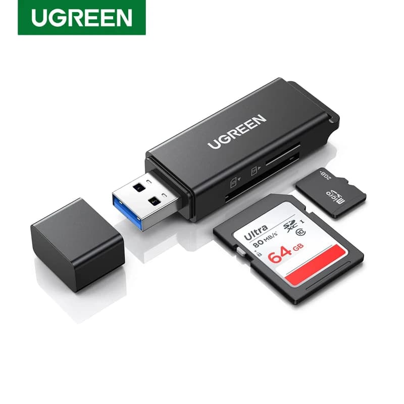 UGREEN CM104 SD TF Card Reader Portable USB 3.0 Dual Slot Flash Memory Card Adapter Hub 5Gbps for Laptop computer