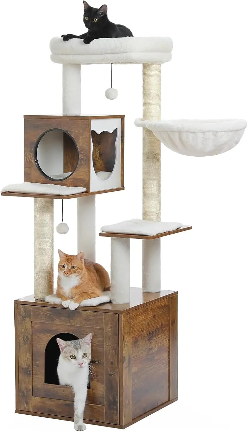 Large Indoor Cats 57 5 Inch Cat Tree Litter Box Enclosure