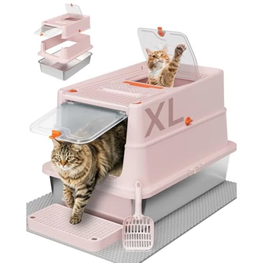 Stainless Steel Litter Box with Flip Lid, XL Extra Large Cat Litter Box with High Sided Top Entry Design, Anti-Leakage Enclosed
