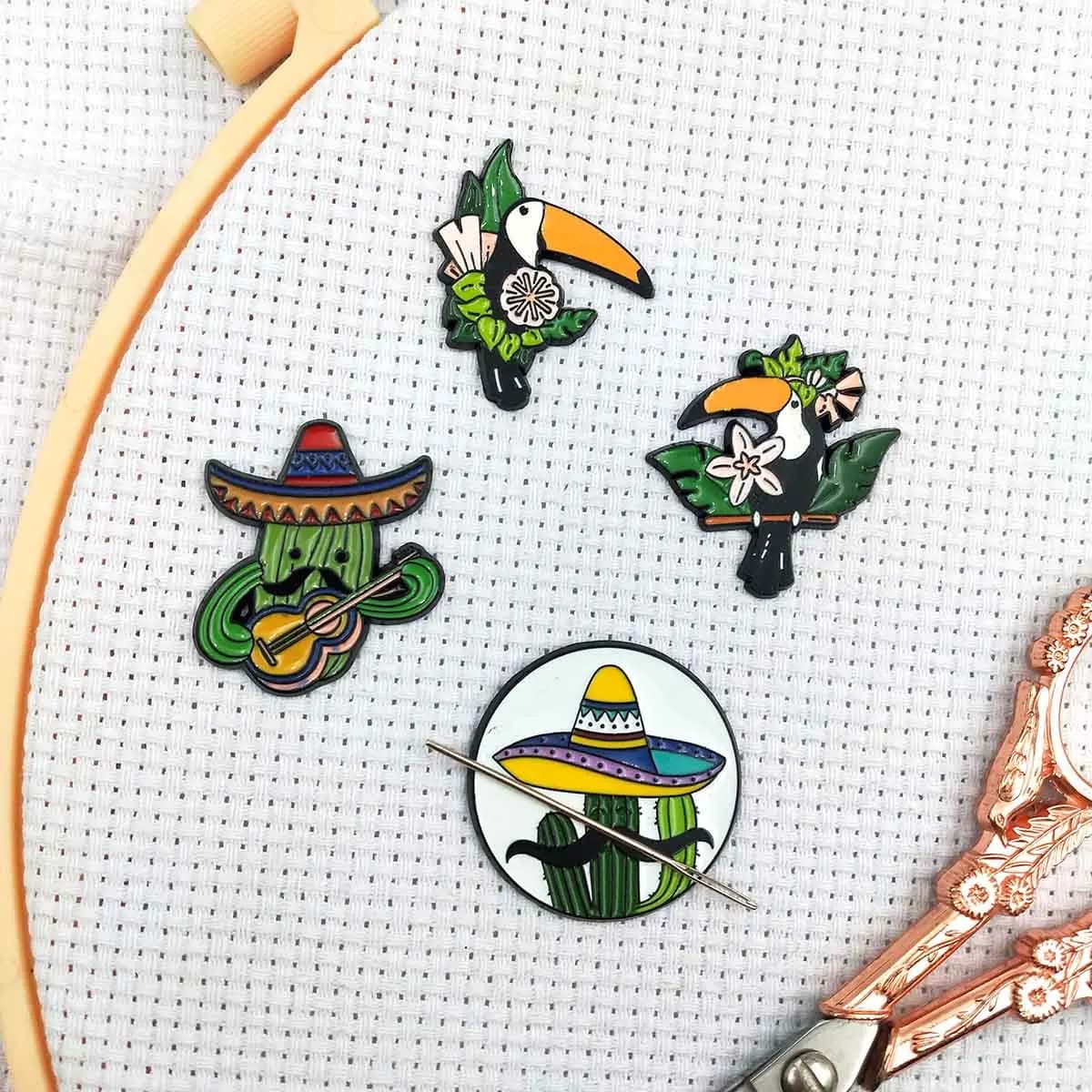 Latino Embroidery Needle Minder Magnetic, Mexican Cactus Needle Nanny for Cross Stitch, Tropics Sewing Needle Keeper for Fabric