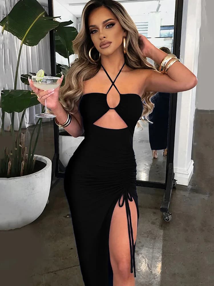 Abiti senza maniche sexy femminili midi senza schienale Slim Night Club Party Abito da donna aderente Abiti eleganti Para Mujer