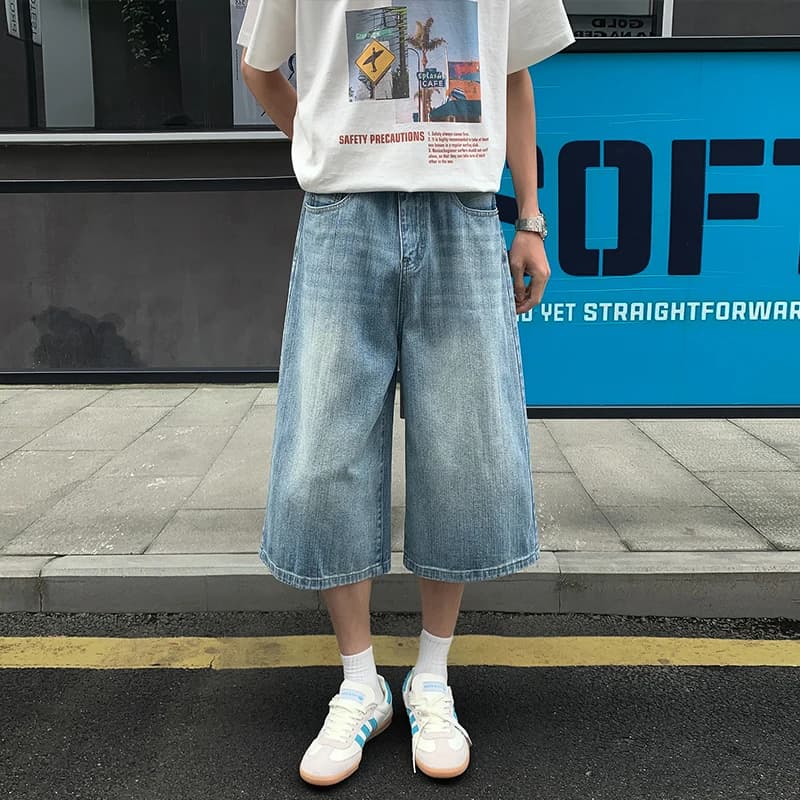 Man Pants Mens Jeans Summer New American Style Eighth Length Denim Trousers For Gentlemen Casual Wear