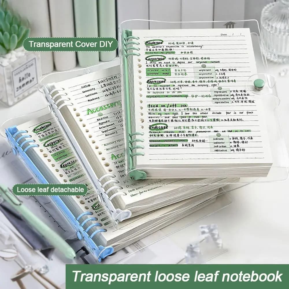 Portable A5 Binder Notebooks Transparent Daily Weekly Planner Note Pads Loose-leaf Sketchbook Memo Book School Office Supplies