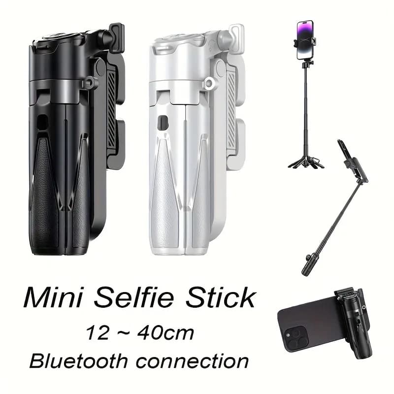 Bastone Selfie Estensibile da 16 Pollici con Rotazione a 360°, Treppiede, Sgancio con Un Clic, Ricarica USB per iPhone e Android, Ideale per Viaggi