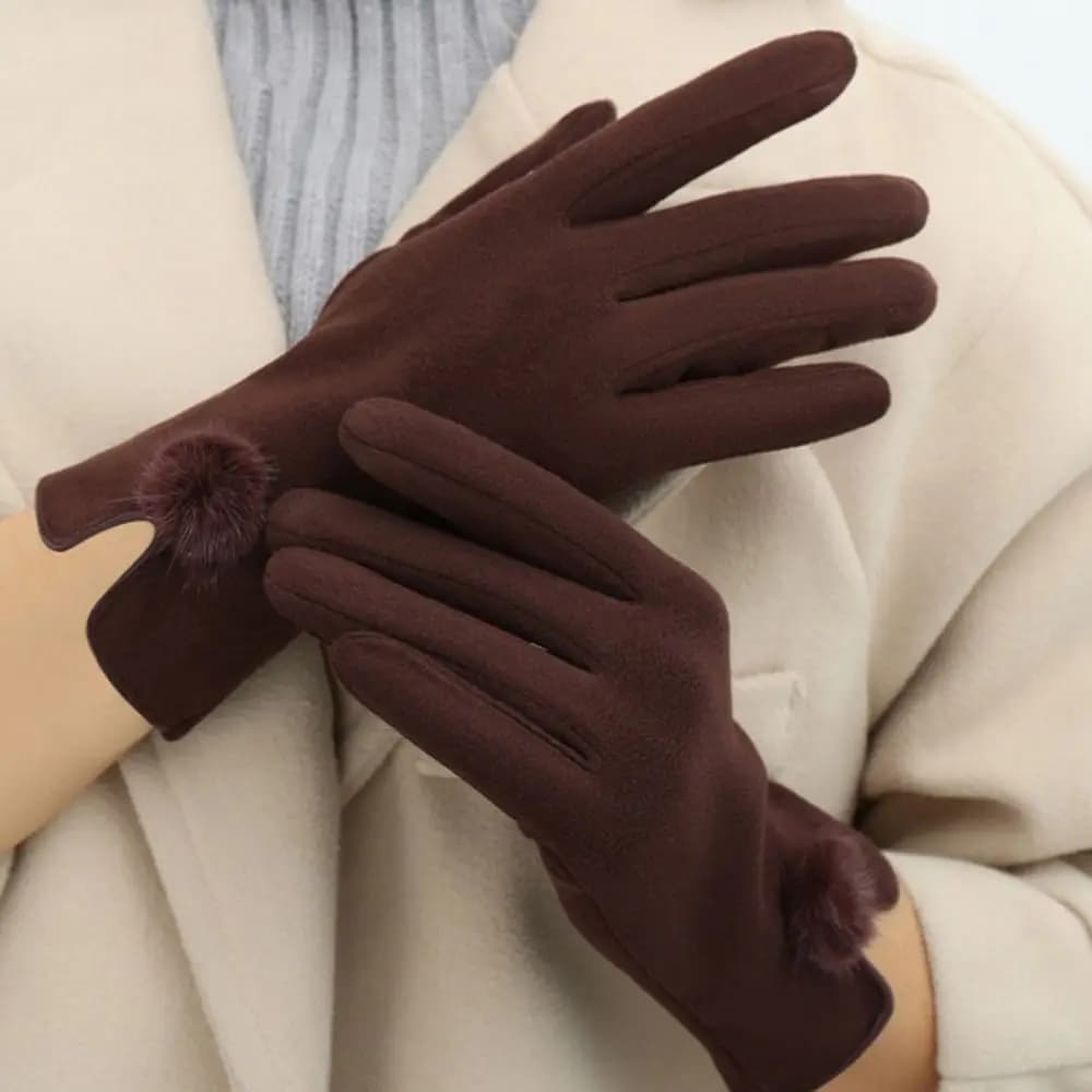 Velvet Winter Gloves for Skiing, Soft PU Leather Gloves, Touch Screen, Korean Style, Cycling Gloves for Women and Girls