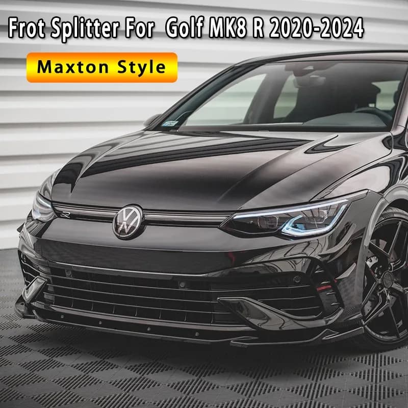 Divisore anteriore stile Maxton V.4 per VW Golf 8R 2020-2024 Auto Paraurti anteriore Lip Spoiler Splitter Diffusore Bodykit 3 pezzi Labbro Mento