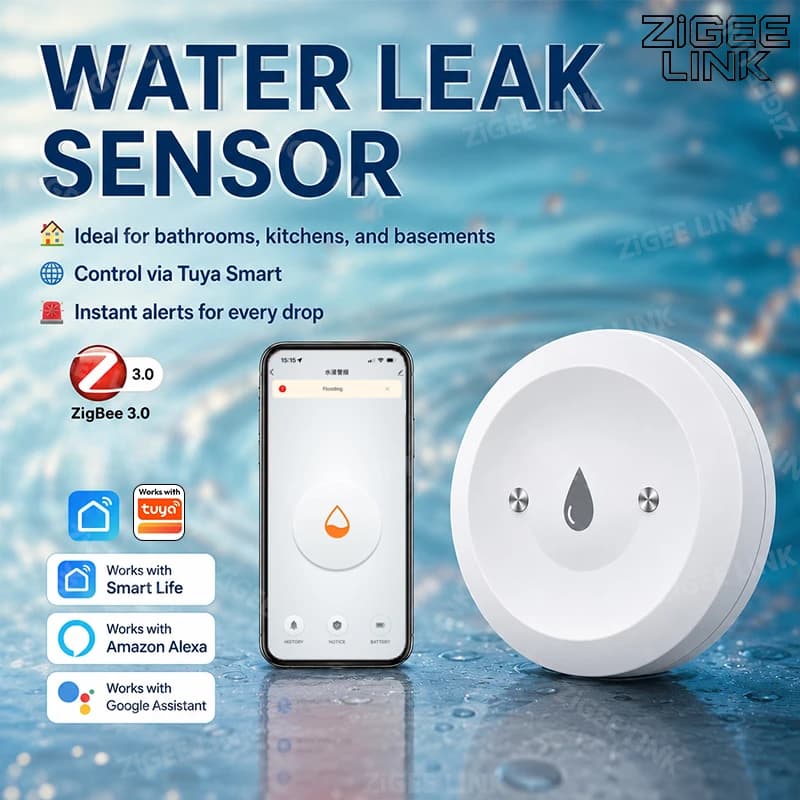 Zigbee Water Leak Sensor Flood Water Leakage Detector App Remote Monitoring Overflow Security Support Tuya Need Zigbee Gateway